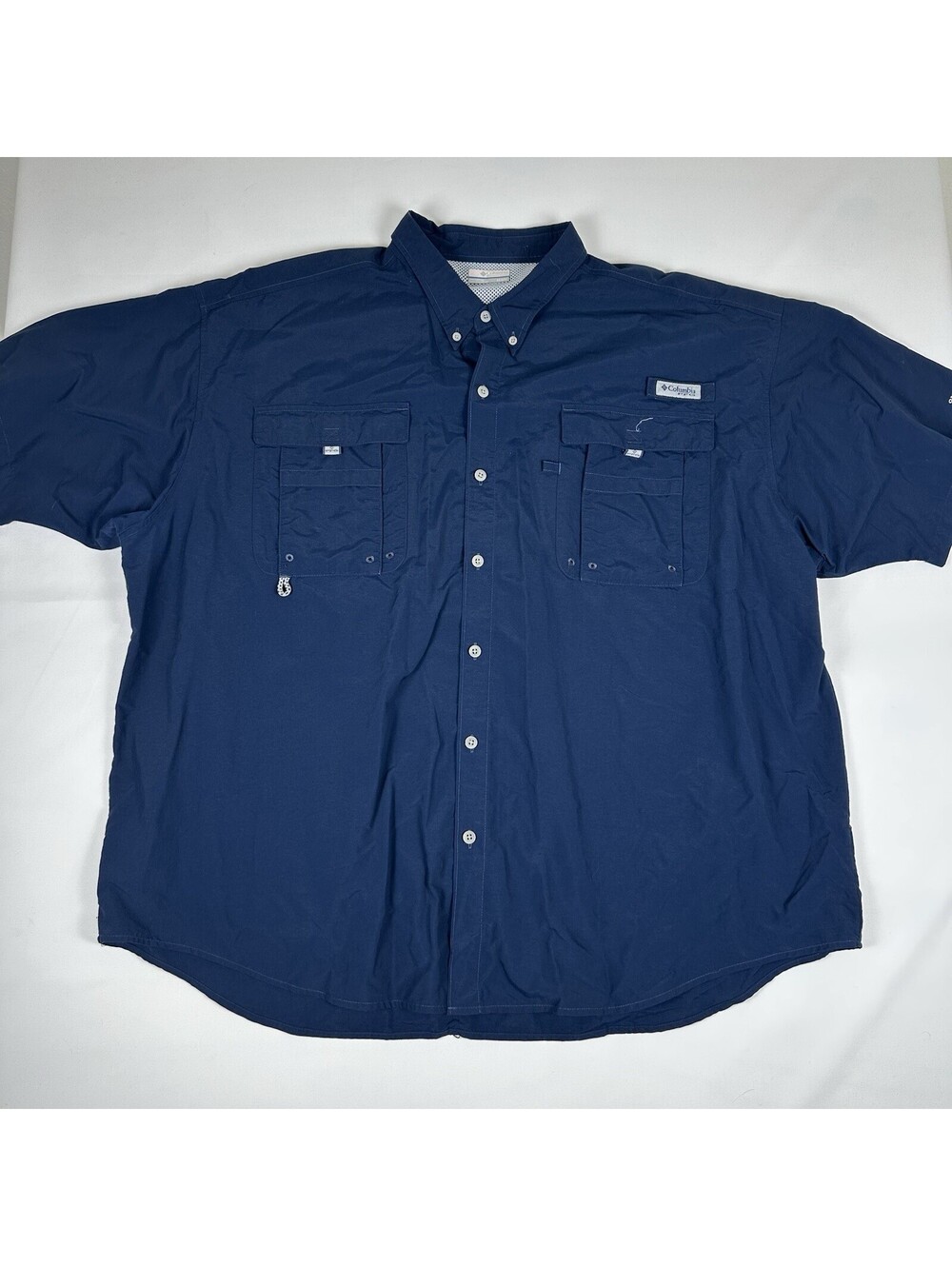 Columbia PFG Mens 3X Navy Blue Short Sleeve Vented Fishing Shirt Snap Pockets